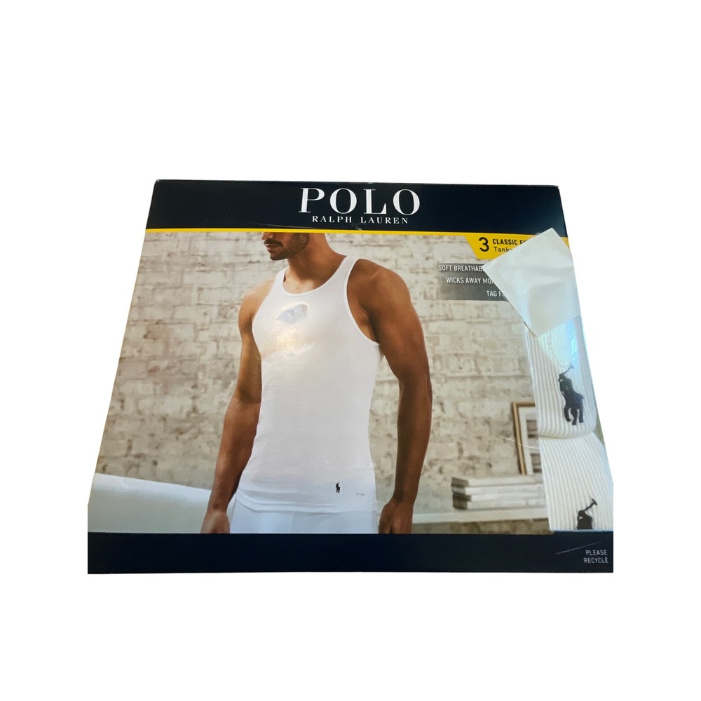Polo‎ Ralph Lauren Men Classic Fit Cotton 3 Pack Tank Tops White Size L